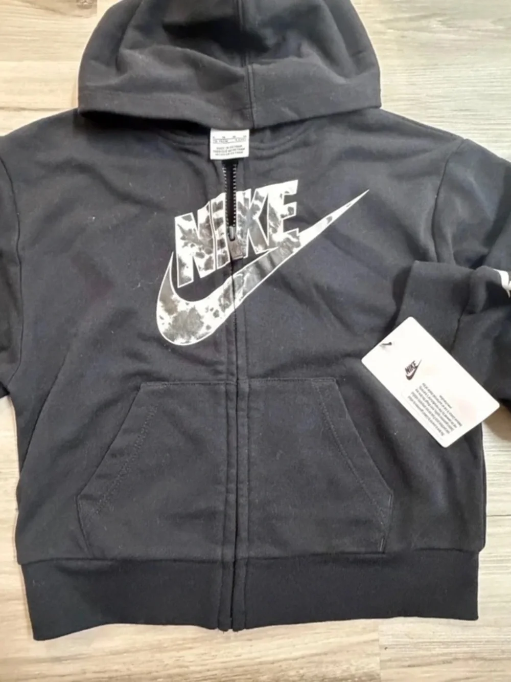 Nike Black Kids Zip-Up Hoodie with Marble Swoosh